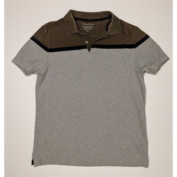 Banana Republic Oraganic Cotton Pique Polo Mens Medium Gray Olive Green - Picture 1 of 12